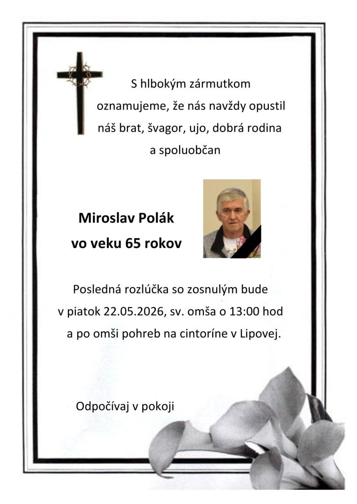 Smútočné oznámenie - Miroslav Polák