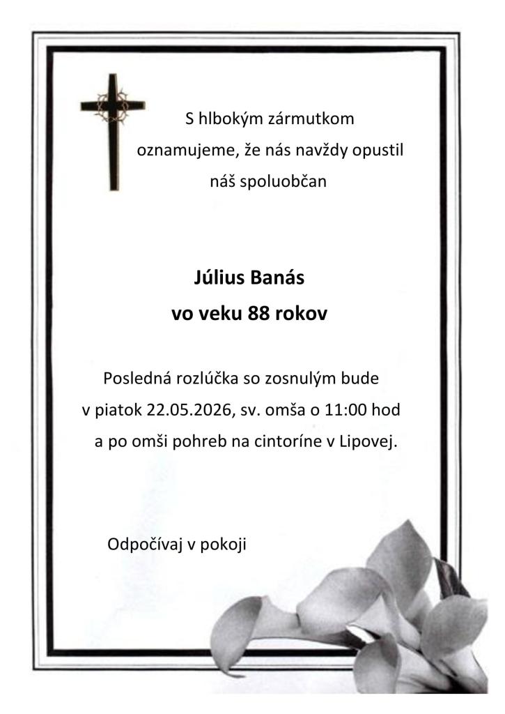 Smútočné oznámenie - Július Banás