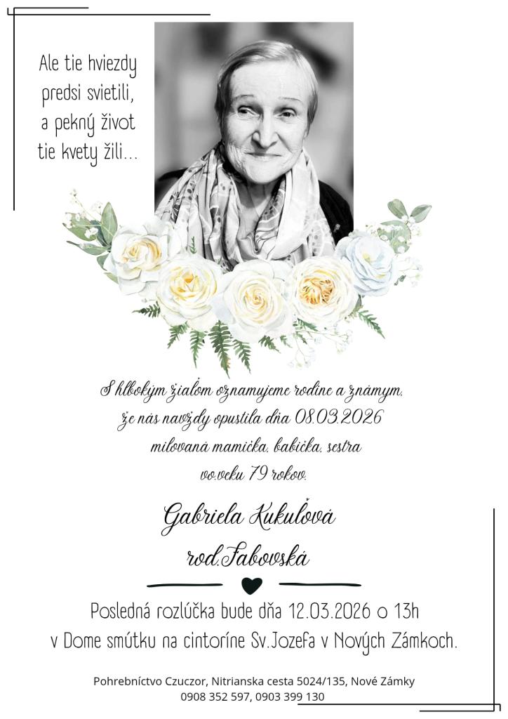 Smútočné oznámenie - Gabriela Kukuľová