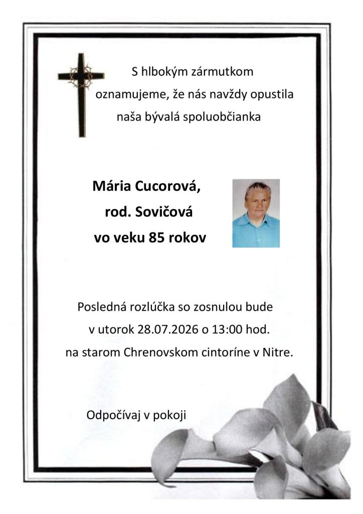 Smútočné oznámenie - Mária Cucorová